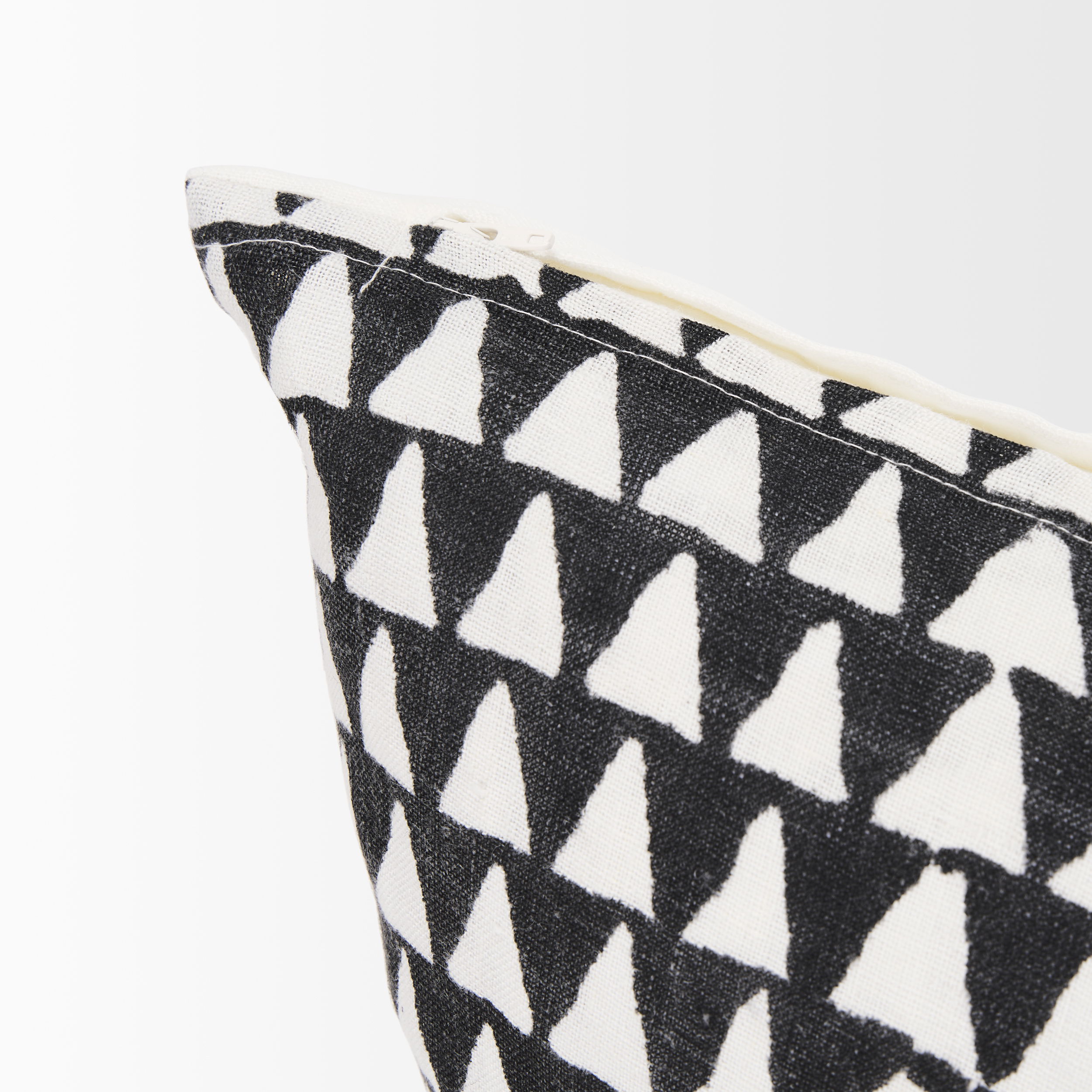 Jolie Cream with Black Print Linen Lumbar Decorative Pillow Cover large image 