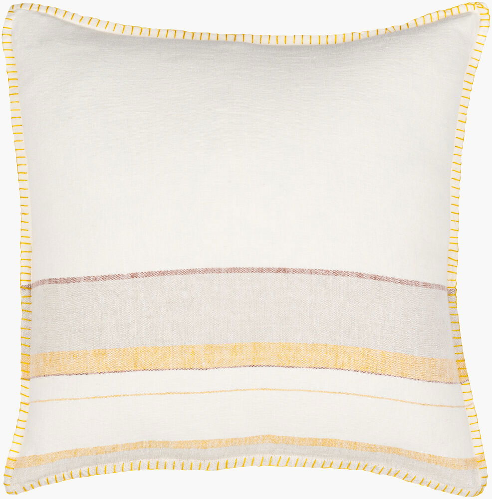 Linen Stripe Embellished Accent Pillow, Decorative Pillow by Surya, 18" length x 18" width