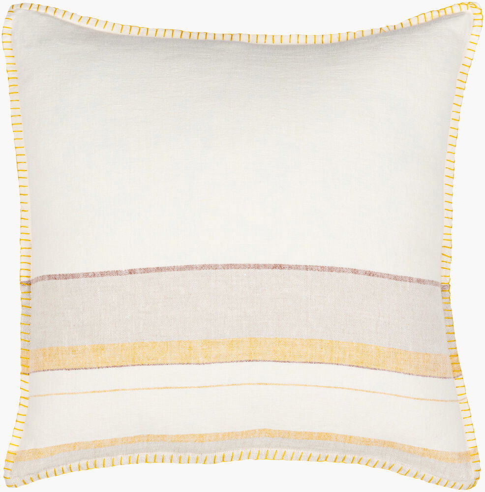 Linen Stripe Embellished Lumbar Pillow Down, Decorative Pillow by Surya, 13" length x 20" width