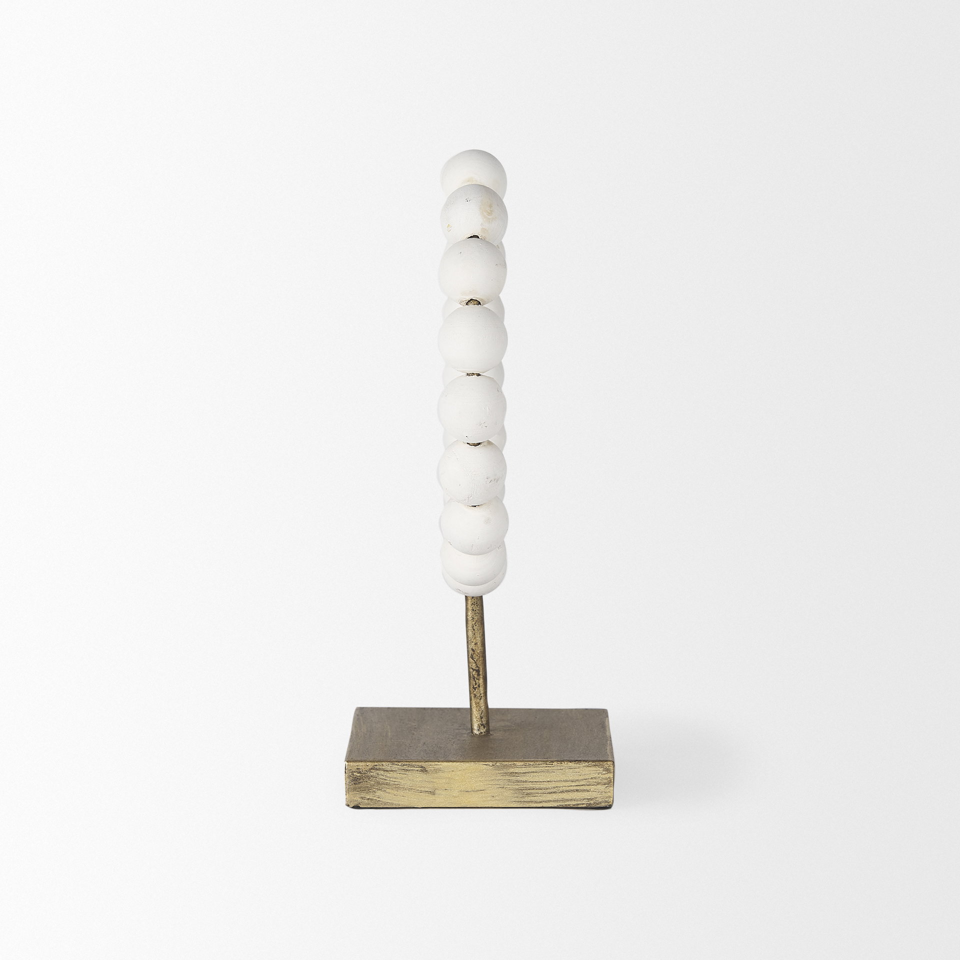 Pontchartrain I (Small) 9L x 5W White Beaded Broken Sphere Decorative Object with Gold Base, by Mercana, 9.45" length x 4.53" width x 11.61" height View 4