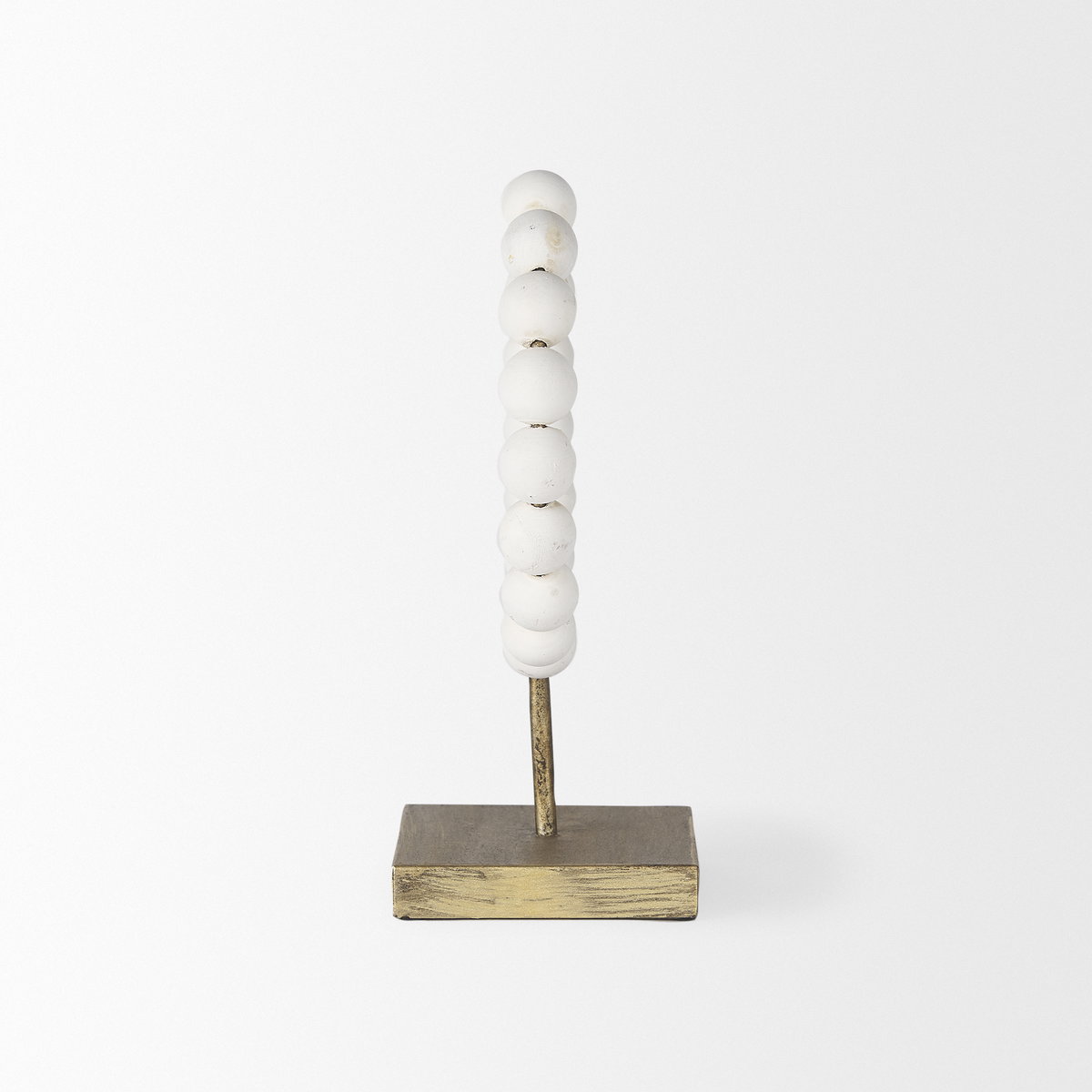 Pontchartrain I (Small) 9L x 5W White Beaded Broken Sphere Decorative Object with Gold Base, by Mercana, 9.45" length x 4.53" width x 11.61" height View 4