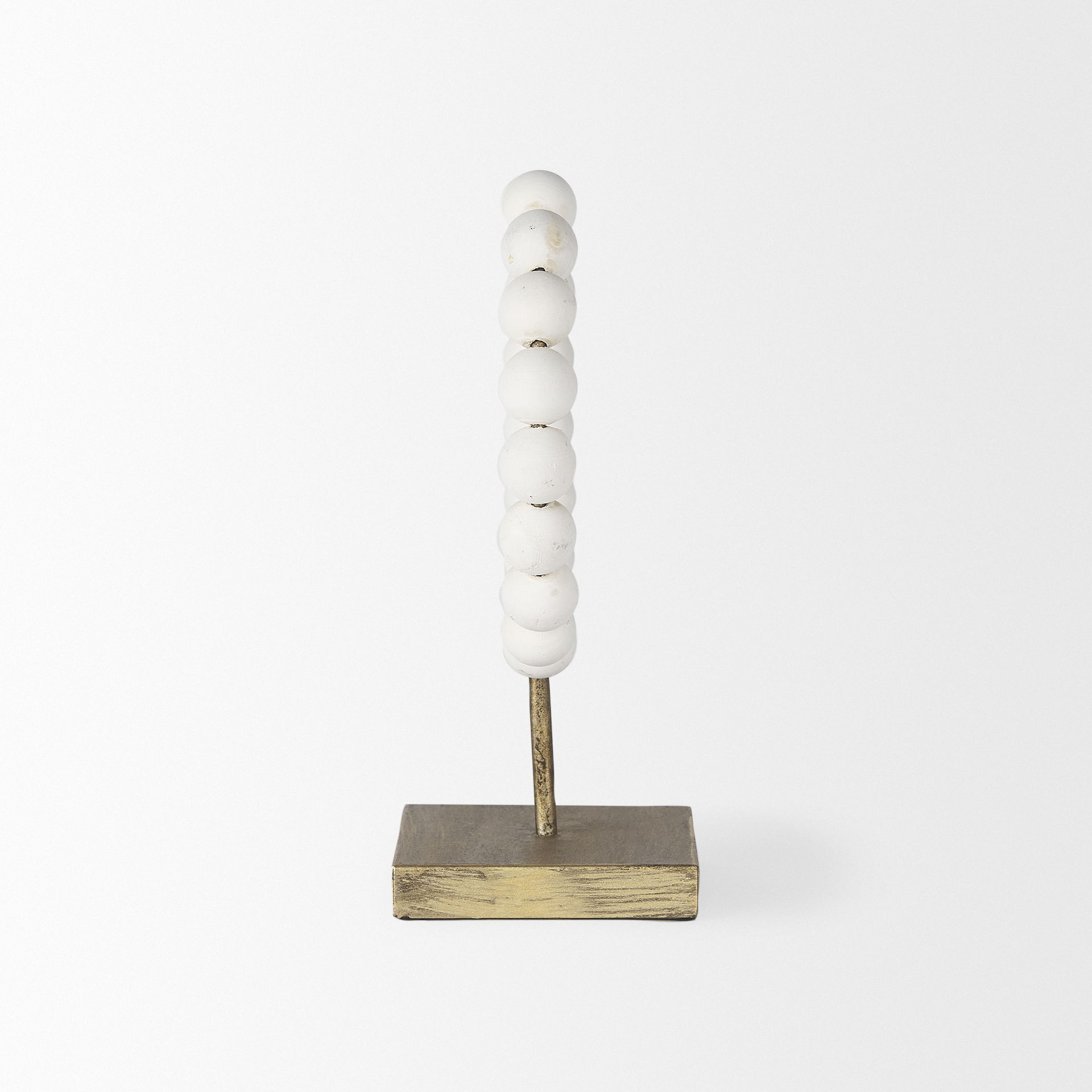 Pontchartrain I (Small) 9L x 5W White Beaded Broken Sphere Decorative Object with Gold Base large image 