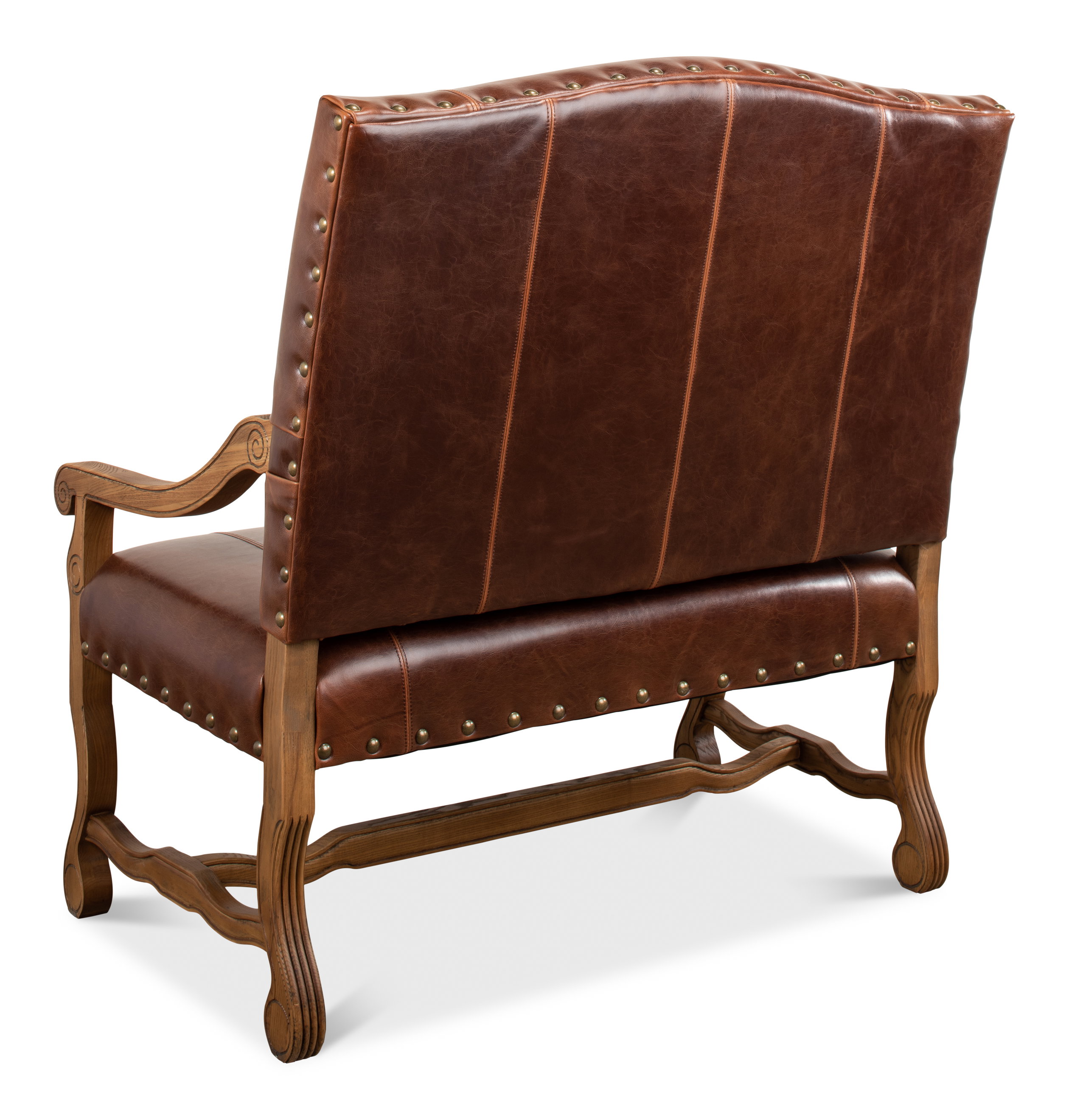 Italian Leather Settee, Seating by Sarreid, 45" length x 32" width x 47" height View 11