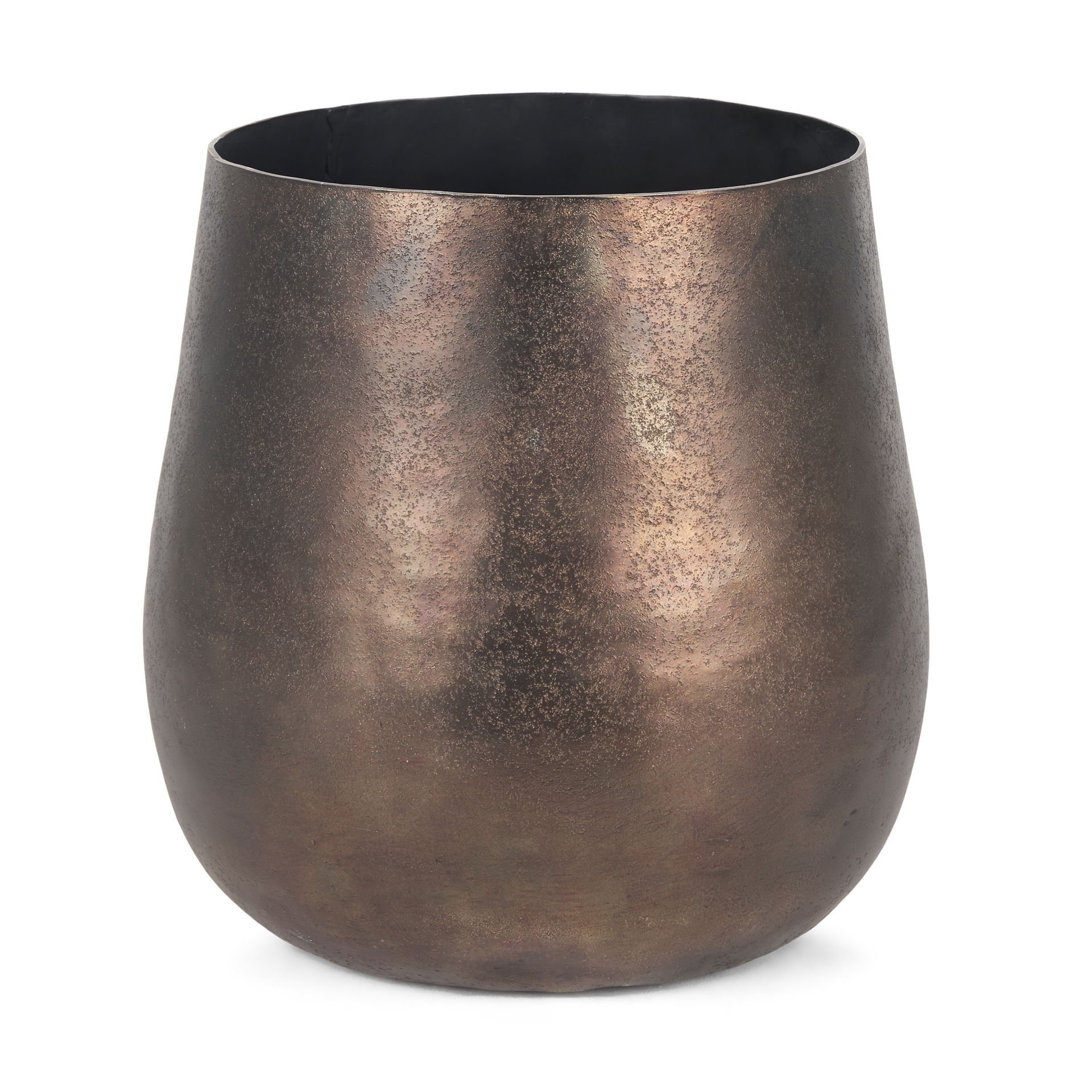Quade Large Textured Gold Metal Planter, Vase by Mercana, 9" length x 9" width x 9" height View 1