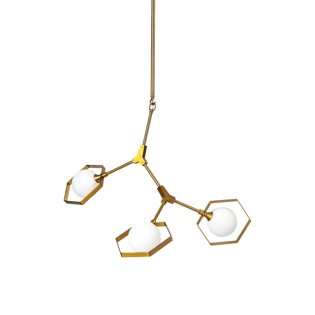 Desousa II (33.9'L x 8.8'W x 28'H) Brass-Toned Metal Multi-Arm Three Light Chandelier, by Mercana, 33.86" length x 8.75" width x 28" height View 1