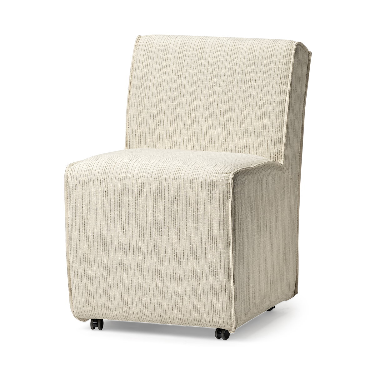 Damon Fully Upholstered Cream-Toned Fabric Dining Chair on Casters, by Mercana, 19.75" length x 26.25" width x 31.75" height View 1