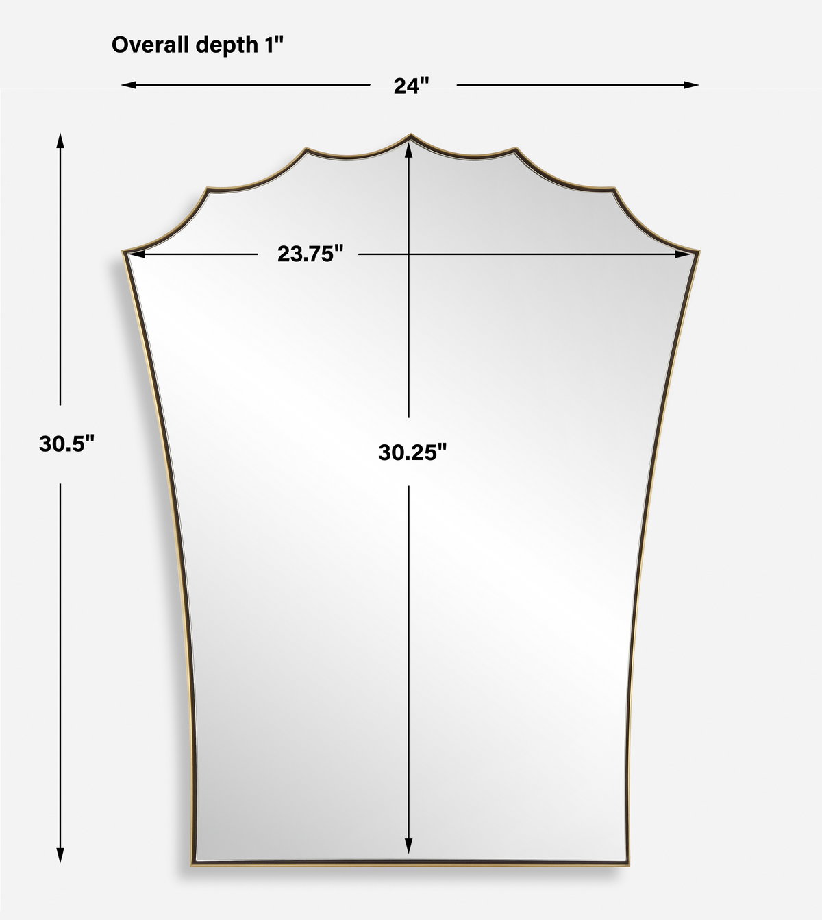 Monarch Scalloped Arched Vanity Mirror, by Uttermost, 2' width x 2'6.5" height x 1" depth View 3
