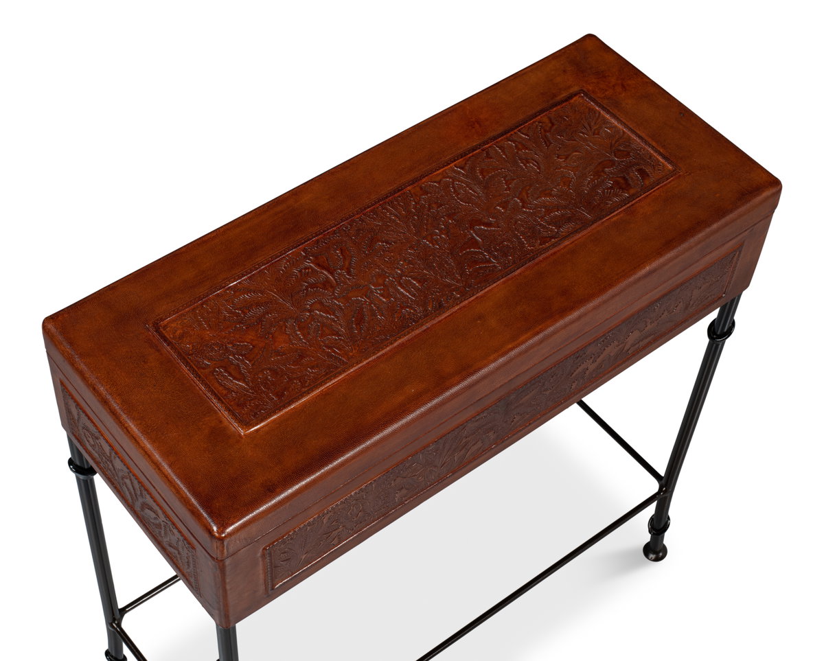 Botanical Leather Box On Stand, by Sarreid, 10" length x 2' width x 2'1" height View 12