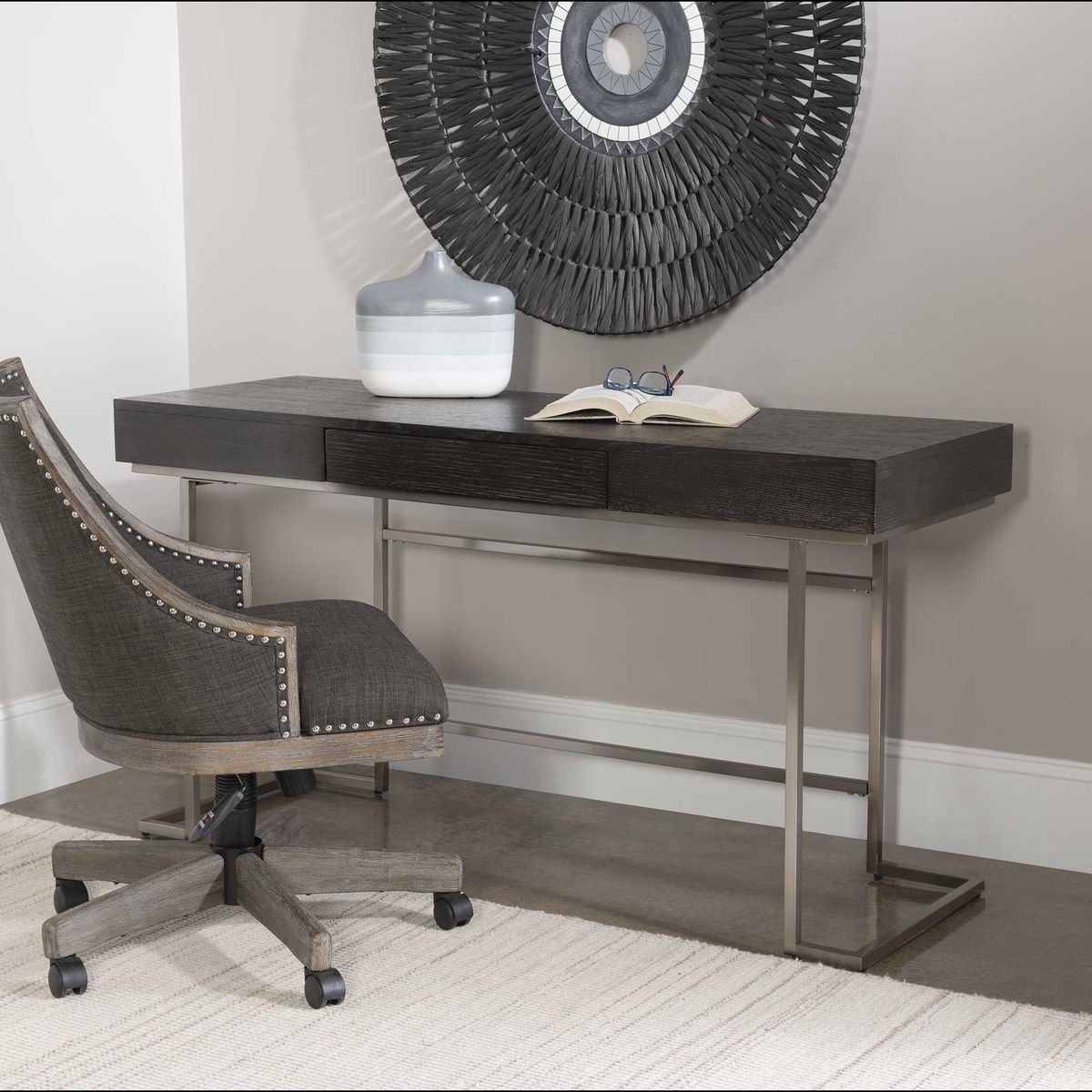 Claude Modern Oak Desk, by Uttermost, 56" width x 30" height x 20" depth View 4