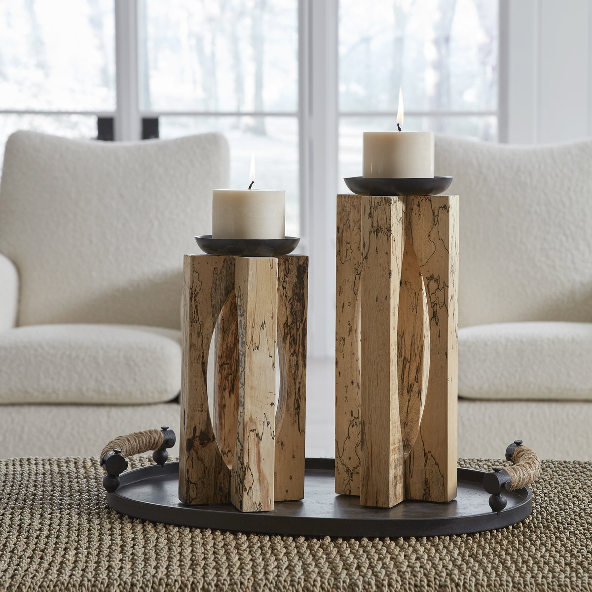 Ilva Wood Candleholders Set/2, Candles & Candle Holder by Uttermost, 6" width x 15" height x 6" depth View 2