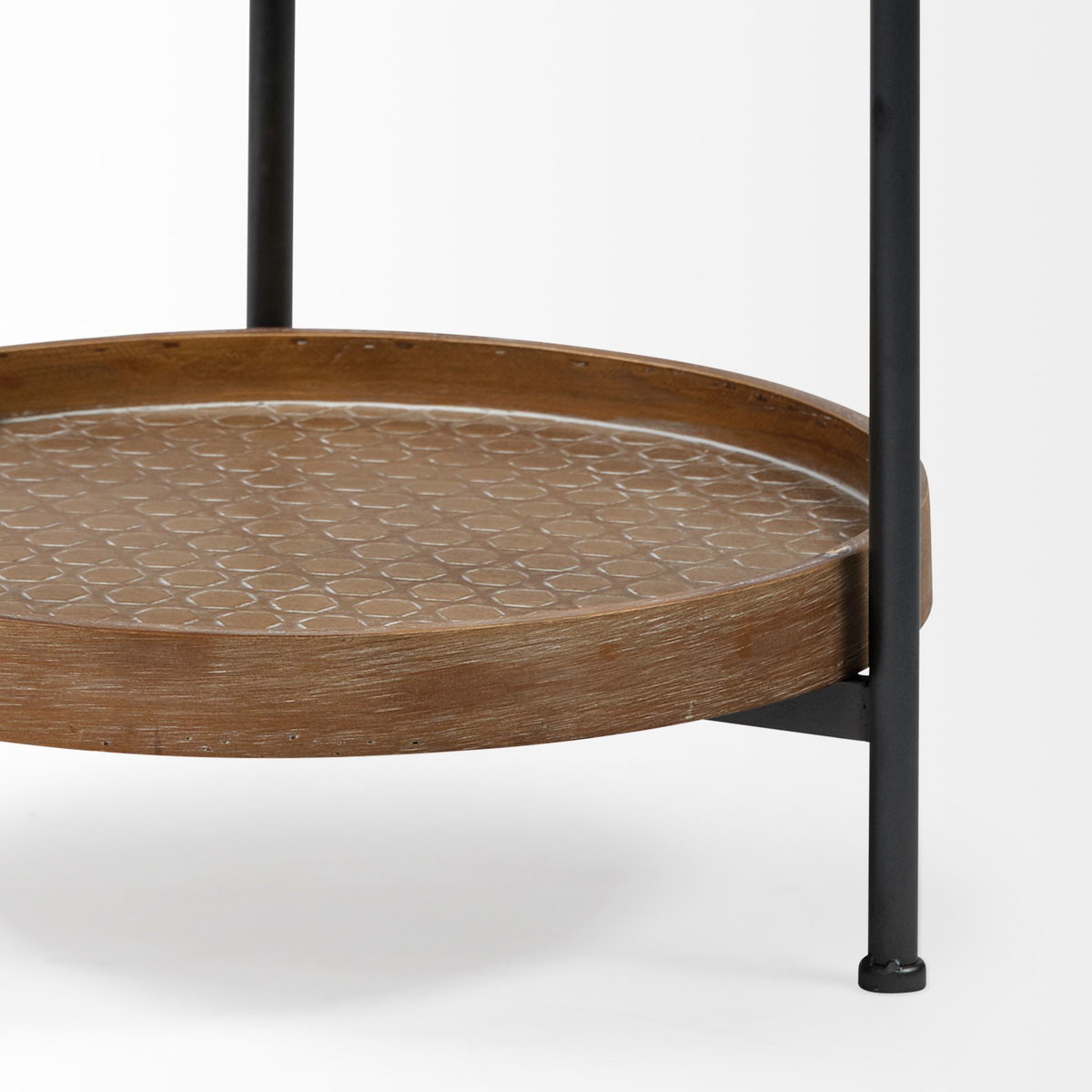 Kade III 16.9' Round Top Natural Brown Wood and Gray Metal Frame Tray-Style End/Side Table, Side & End Table by Mercana, 16.93" length x 16.93" width x 18.9" height View 7