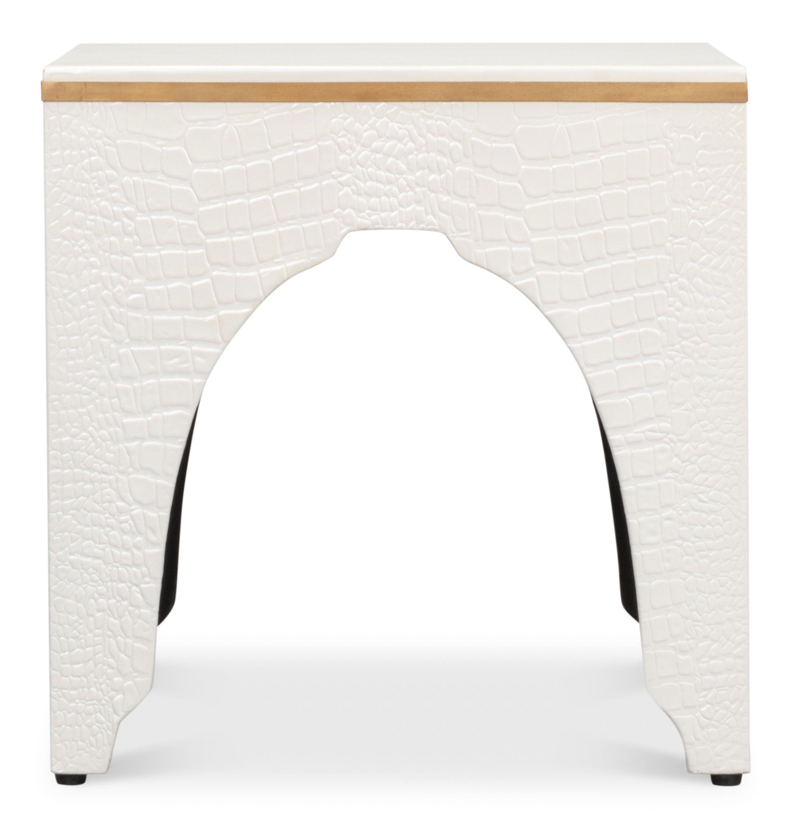 Croco Embossed Leather Stool, Pearl large image 