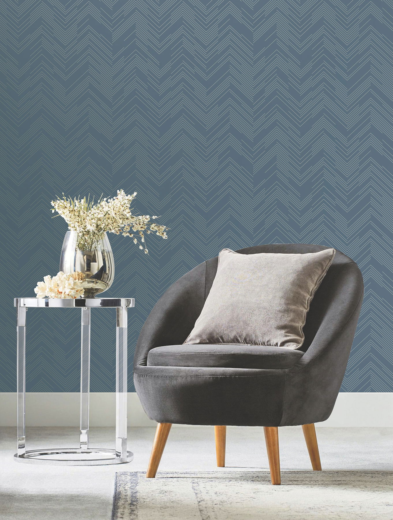 Polished Chevron Blue & Silver Wallpaper large image 