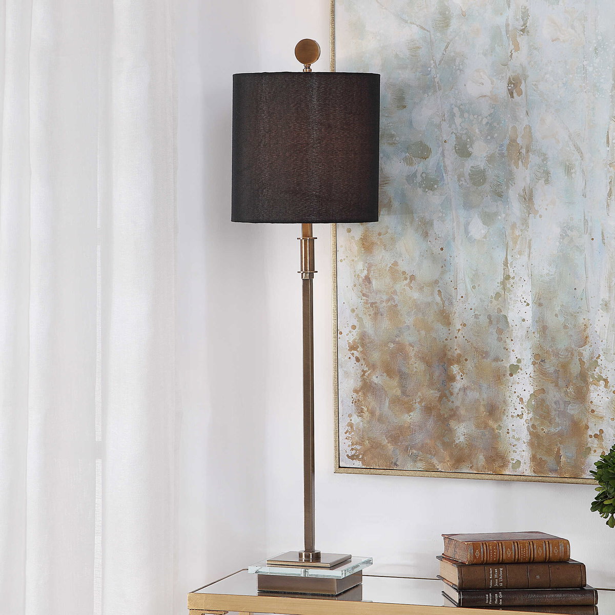 Volante Antique Brass Table Lamp, by Uttermost, 9" width x 33.75" height x 9" depth View 2