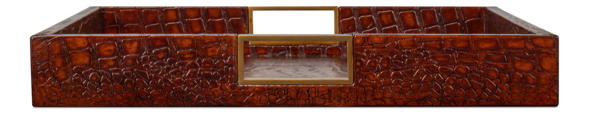 Norton Leather Tray  Croco Leather  Tan, by Sarreid, 1'6" length x 2' width x 2" height View 6