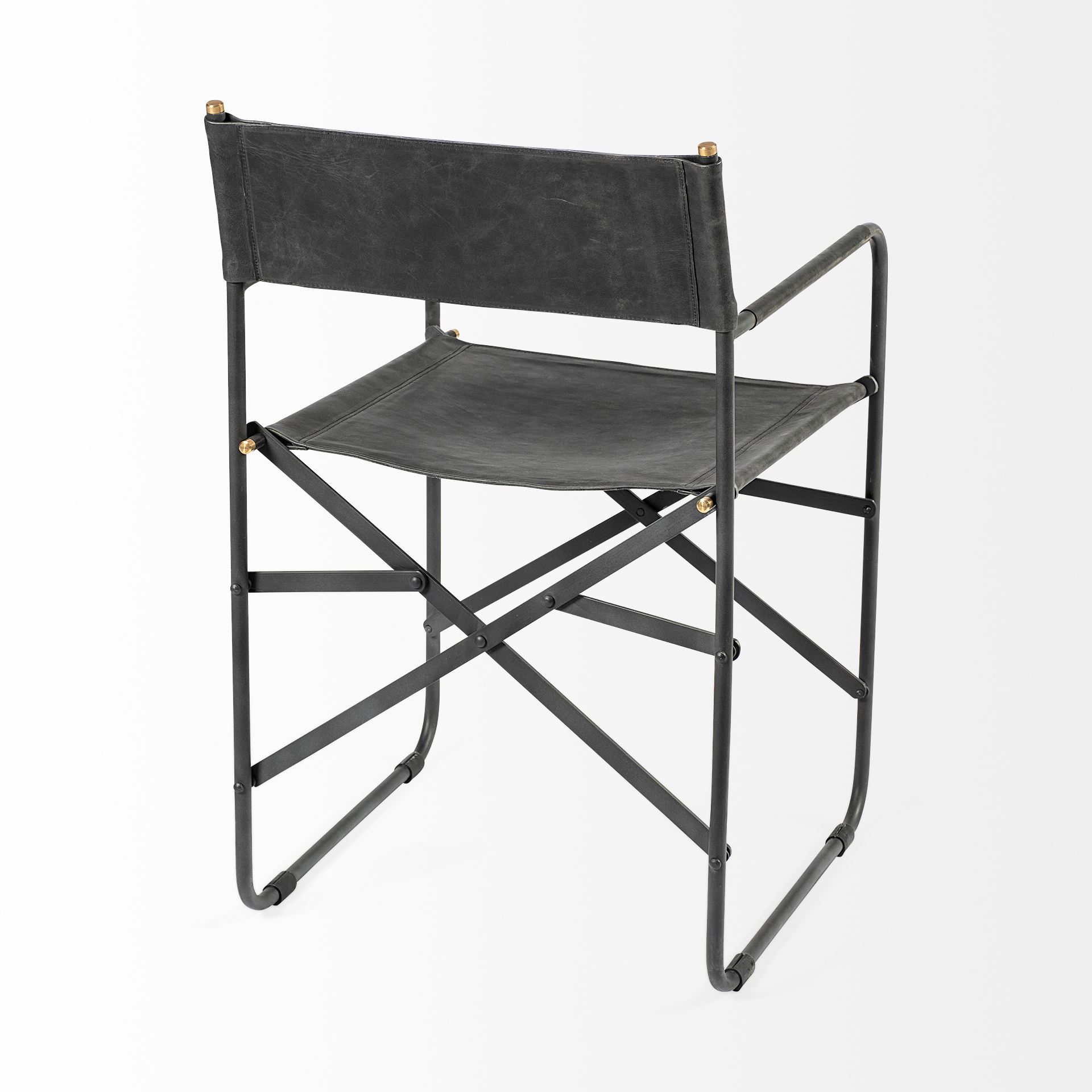 Direttore Black Iron Frame Black Leather Dining Chair, by Mercana, 19.25" length x 20" width x 31" height View 9