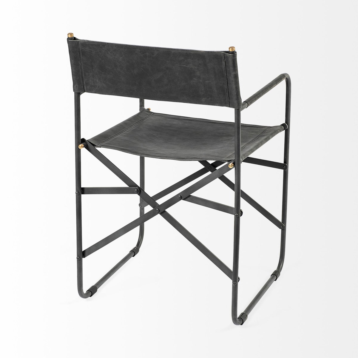 Direttore Curved Back Dining Side Chair | Black Leather with Black Iron, Dining Chair by Mercana, 19.25" length x 20" width x 31" height View 10
