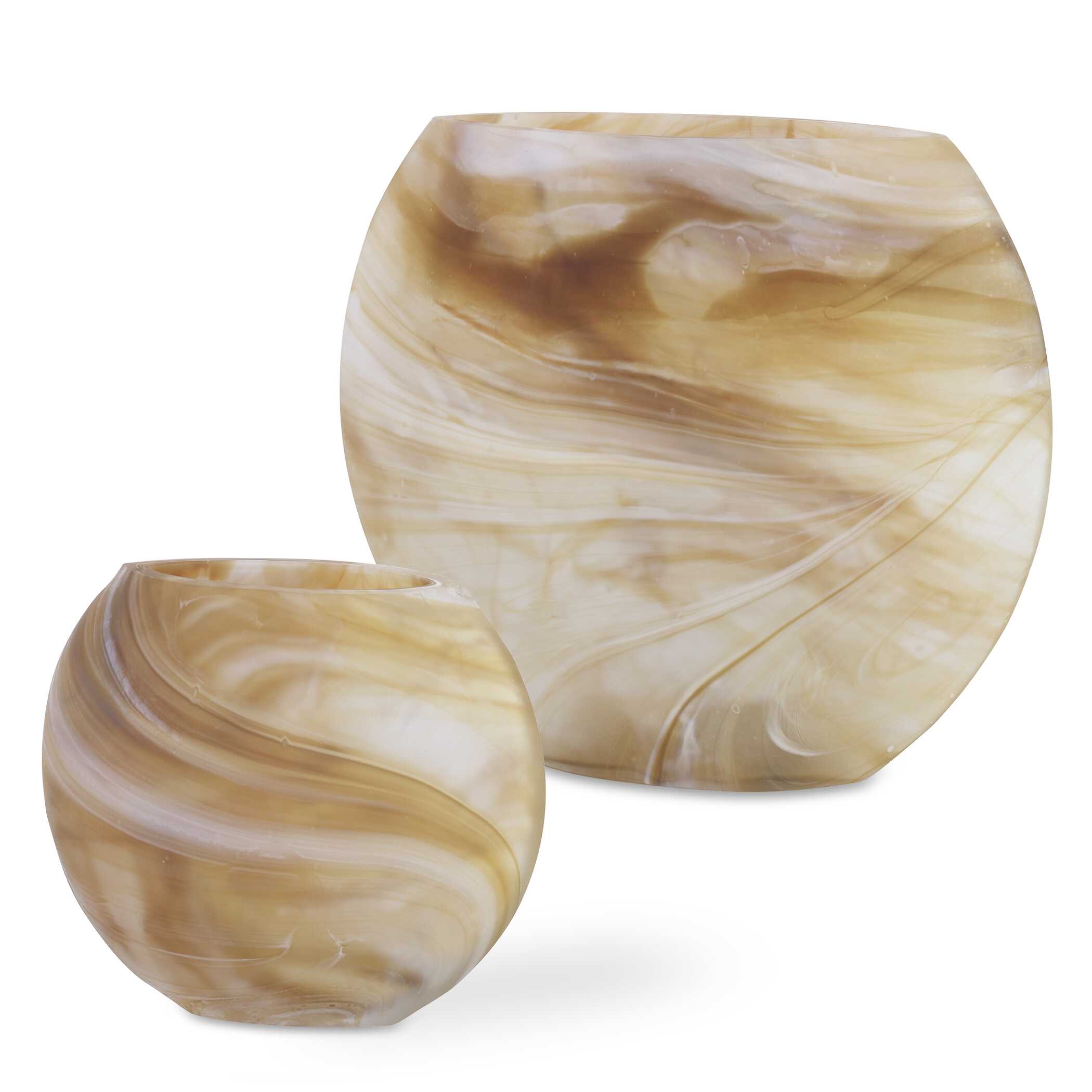 Fusion Swirled Caramel & Ivory Vases Set/2, Decorative by Uttermost, 9.75" width x 8.5" height x 4.25" depth View 1
