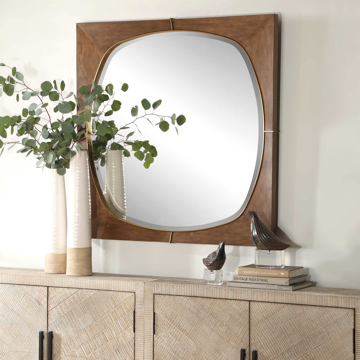 Garonne Square Walnut Mirror, by Uttermost, 3'4" width x 3'4" height x 1.75" depth View 4