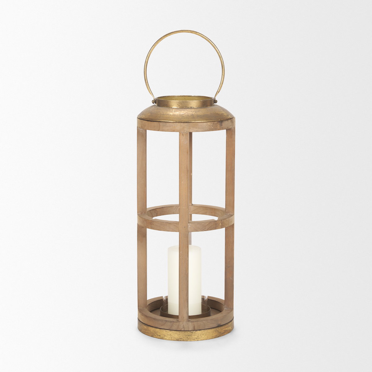 Andy II Small Natural Wood Cylindrical Lantern, Lighting by Mercana, 8.27" length x 8.27" width x 25.59" height View 3
