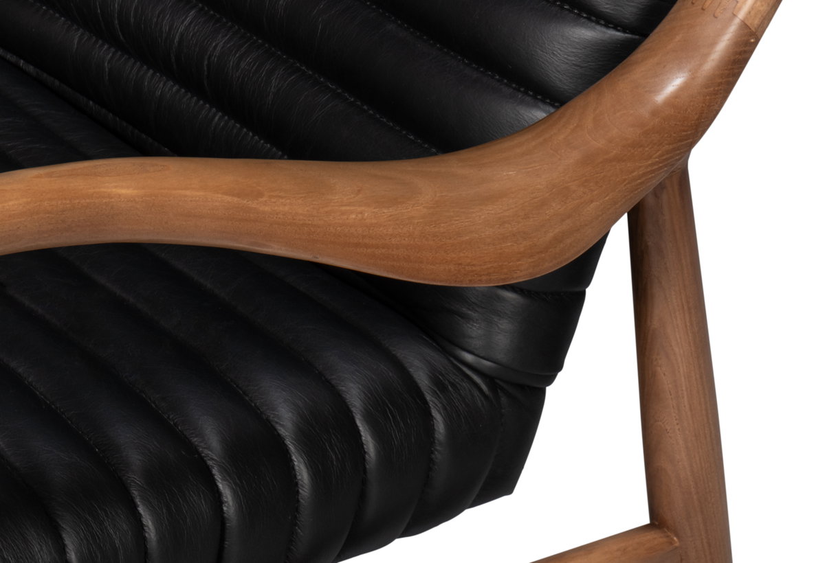 Singletary Leather Chair  Onyx Black, by Sarreid, 2'4" length x 2'3" width x 2'8" height View 12