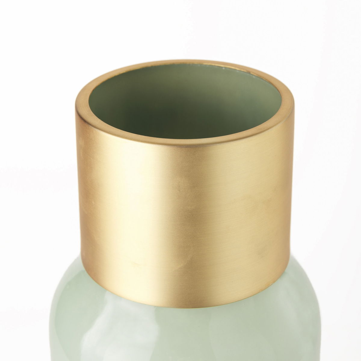 Minty   Green Glass Vase with Matte Gold Metal Neck Cuff, by Mercana, 5.67" length x 5.67" width x 16.8" height View 6