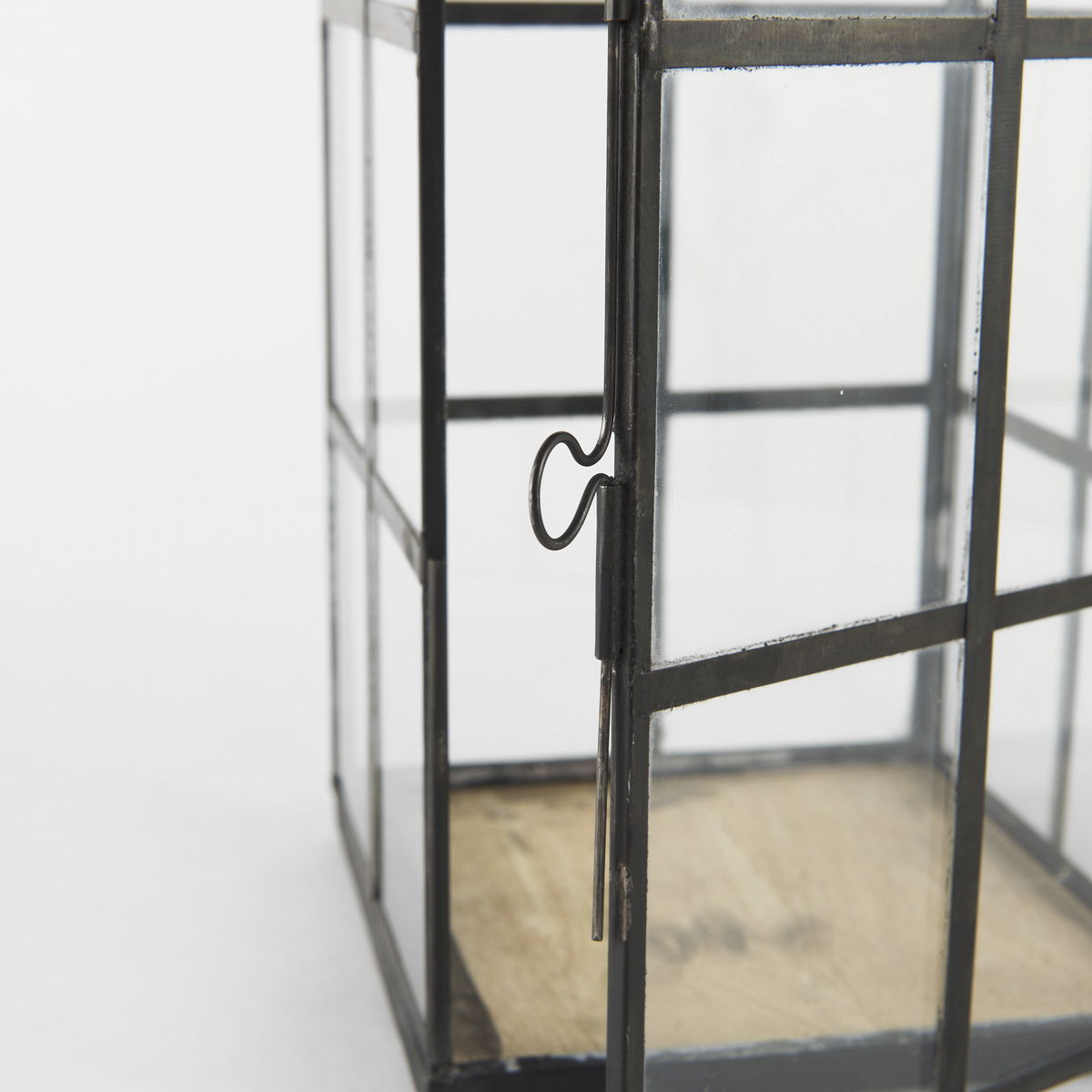 Gamfield  Medium Black Metal and Glass Lantern, Lighting by Mercana, 6.1" length x 6.1" width x 13.39" height View 11