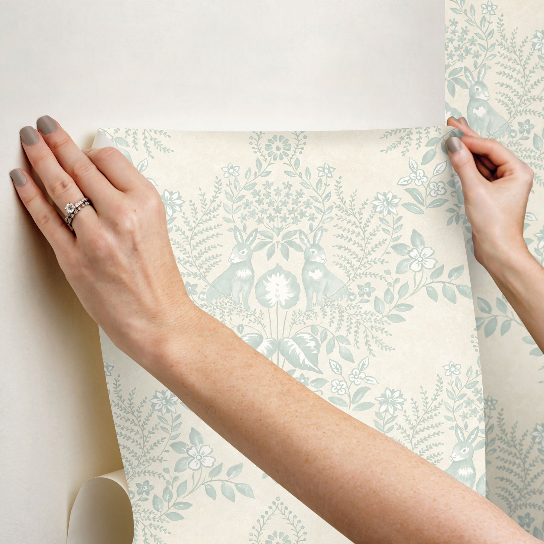 Cottontail Toile Vintage Duck Egg Peel & Stick Wallpaper large image 