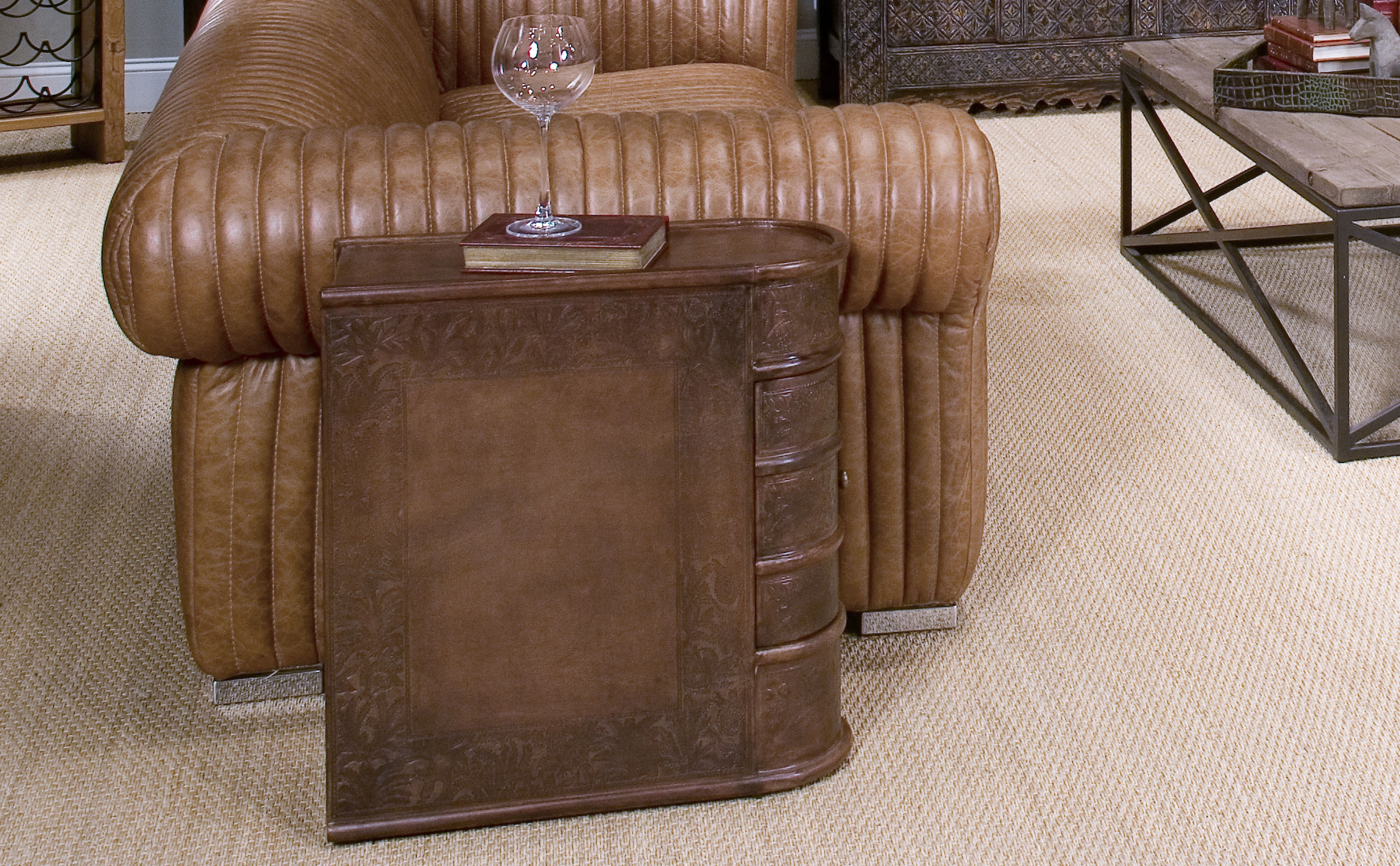 Barnes Leather Book Side Table, Side & End Table by Sarreid, 10" length x 24" width x 24" height View 19