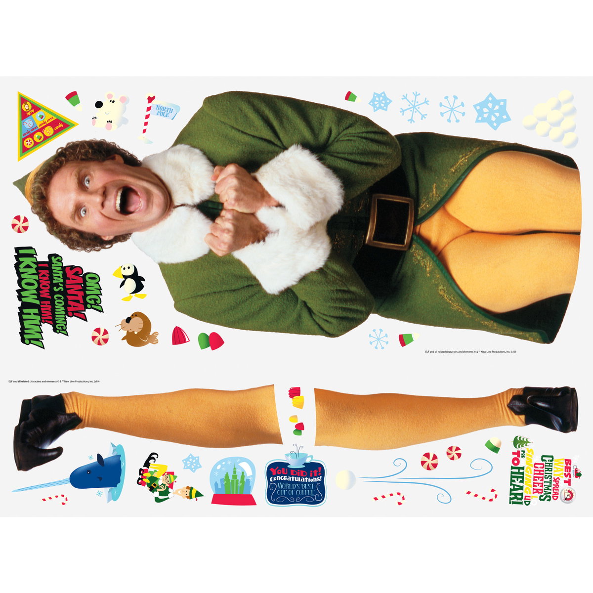 Buddy The Elf Giant Wall Decals, by York Wall, 3' length x 1'5.25" width x 0.02" depth