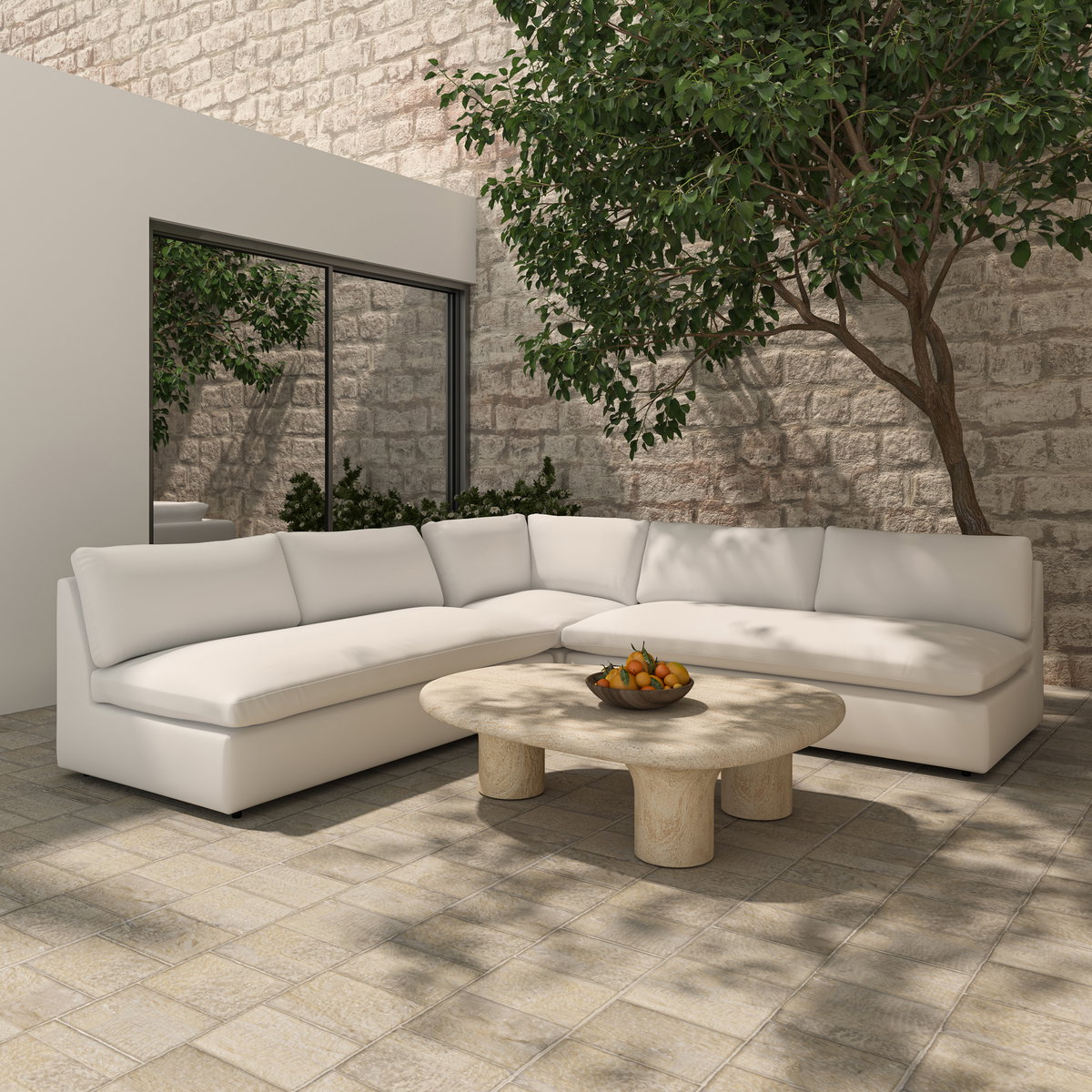 Miles Outdoor Modular 3 Piece White, Outdoor Furniture by Moe's Home, 9'6" width x 2'11.8" height x 9'6" depth View 6