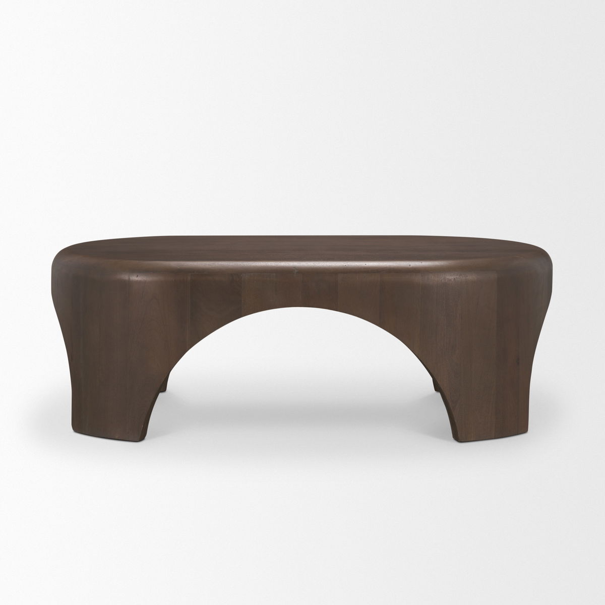 Shima Oval Dark Brown Wood with Arched Legs Coffee Table, by Mercana, 48" length x 28" width x 16" height View 4