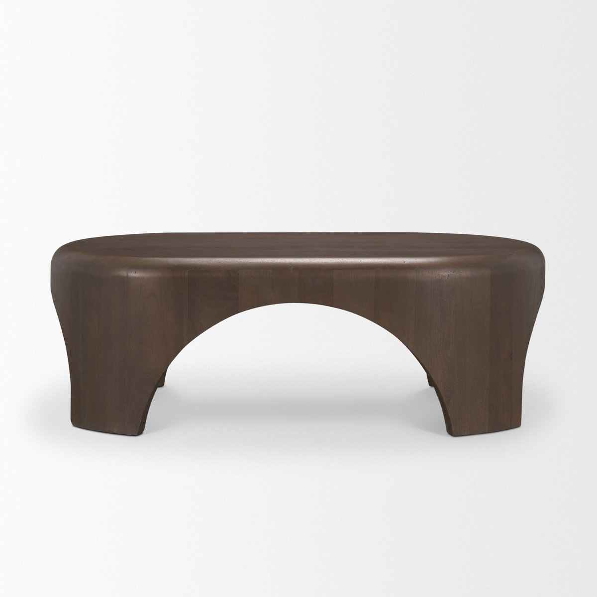 Shima Oval Dark Brown Wood with Arched Legs Coffee Table, by Mercana, 48" length x 28" width x 16" height View 4
