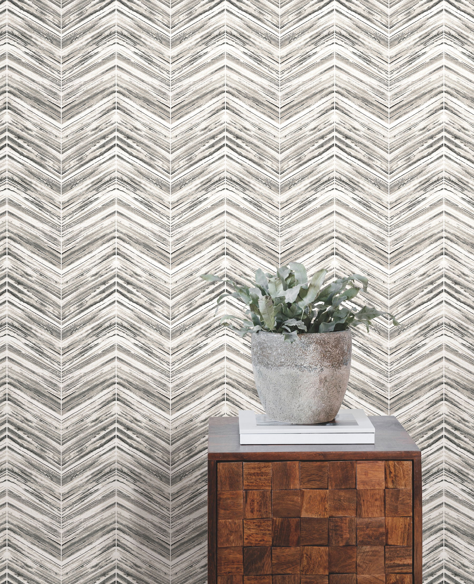 Petite Watercolor Chevron Black & White Wallpaper large image 