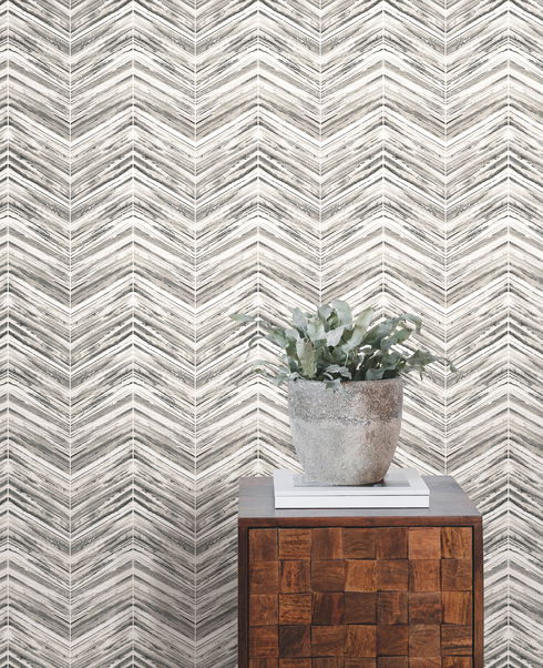 Petite Watercolor Chevron Black & White Wallpaper