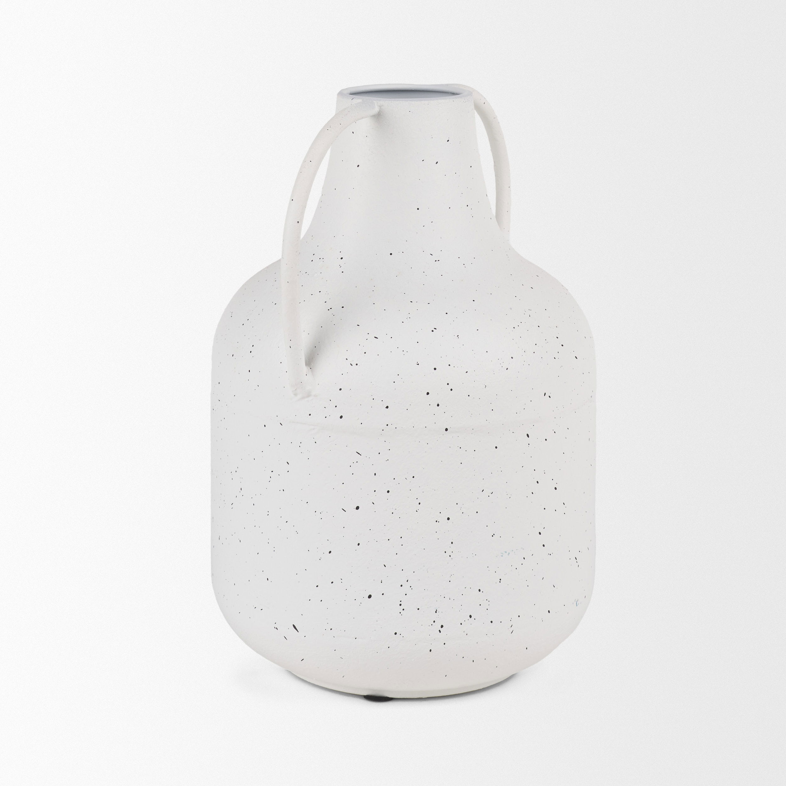 Treva Tall White with Black Speckles Metal Vase, by Mercana, 9.06" length x 7.87" width x 12.2" height View 7