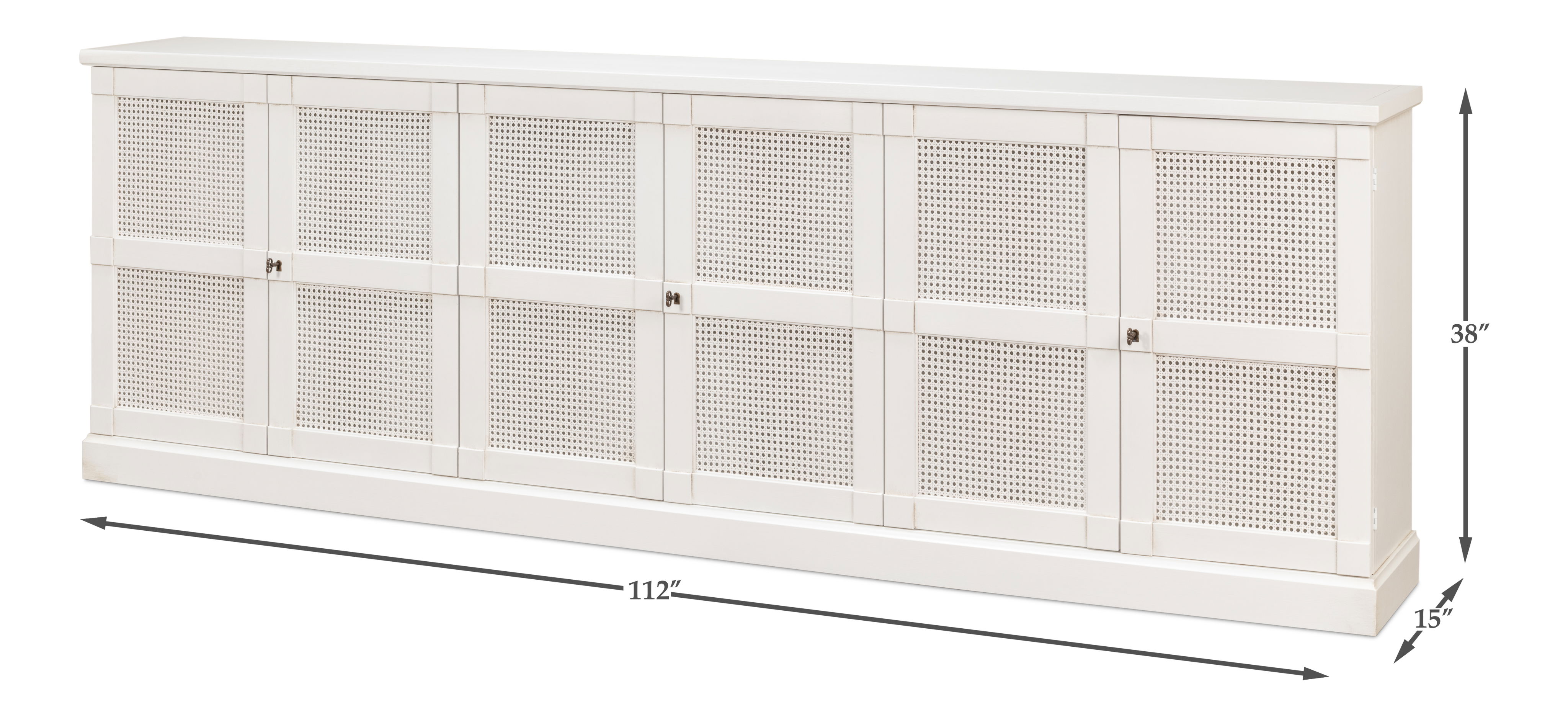 Luciana 6 Cane Dr Buffet,112',Cortina Wh, Cabinets & Sideboard by Sarreid, 112" length x 15" width x 38" height View 13