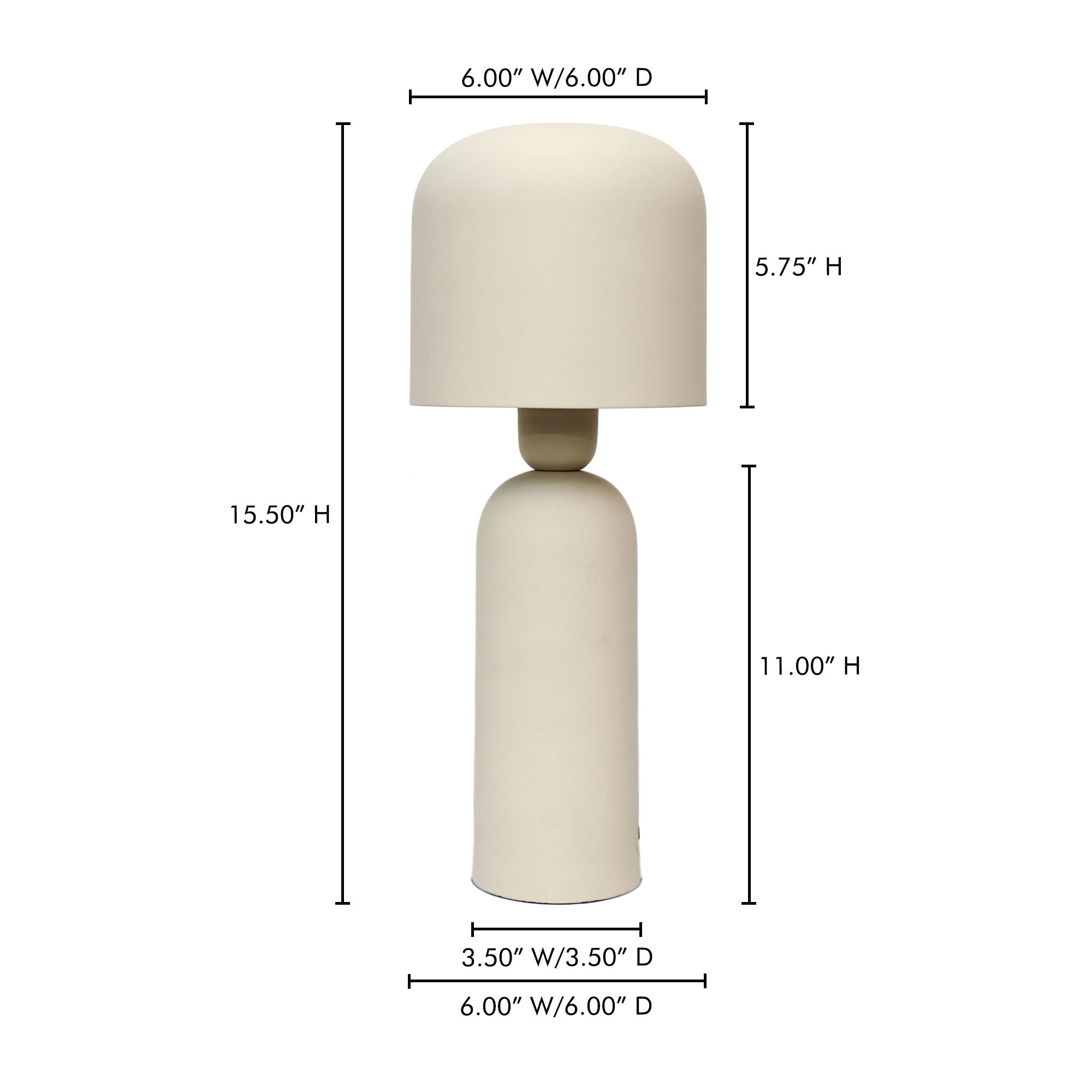 Echo Lamp Cream, Table Lamp by Moe's Home, 6" width x 15.5" height x 6" depth View 9