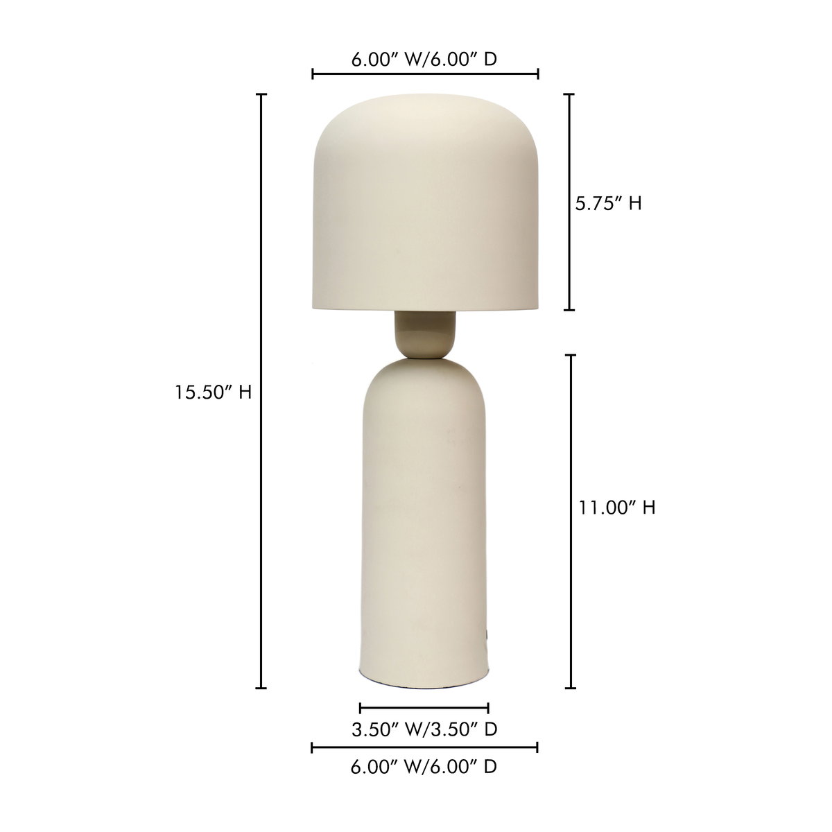 Echo Lamp Cream, Table Lamp by Moe's Home, 6" width x 15.5" height x 6" depth View 9
