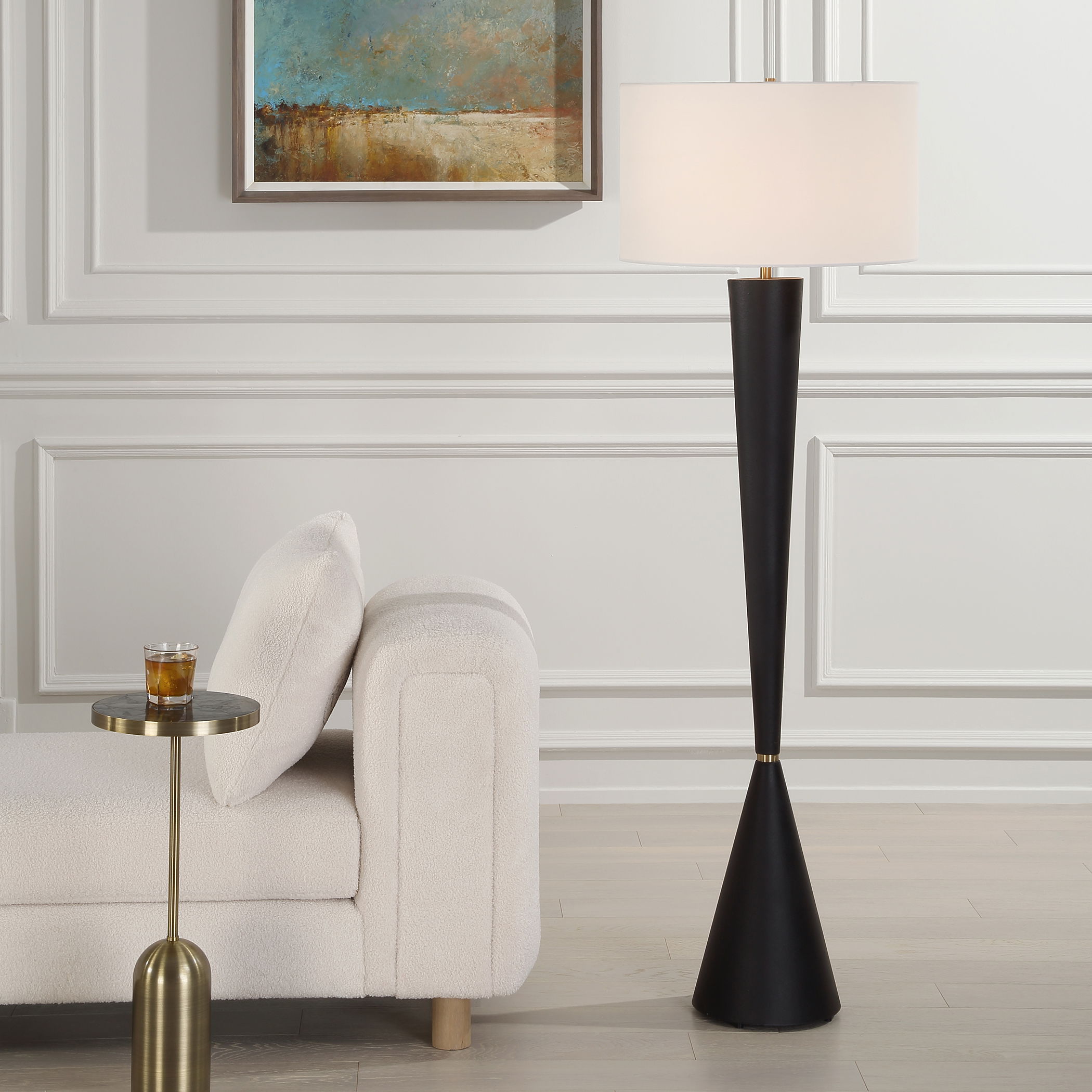 Layla Black Tapered Floor Lamp, by Uttermost, 20" width x 63.25" height x 20" depth View 2