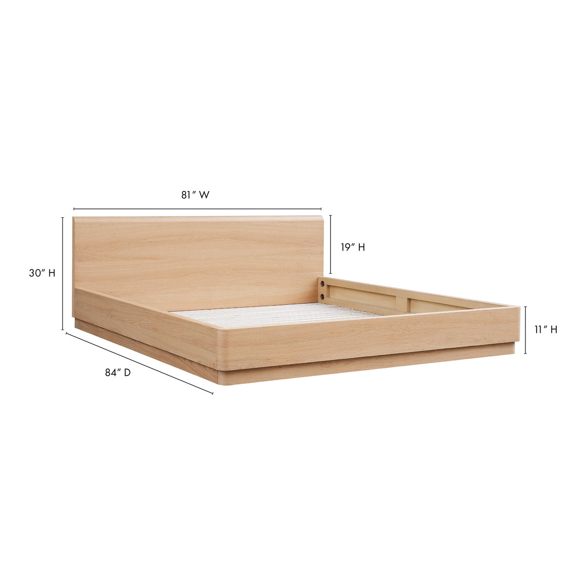 Round Off King Bed Light Oak Brown, by Moe's Home, 80.5" width x 30.25" height x 84.5" depth View 11