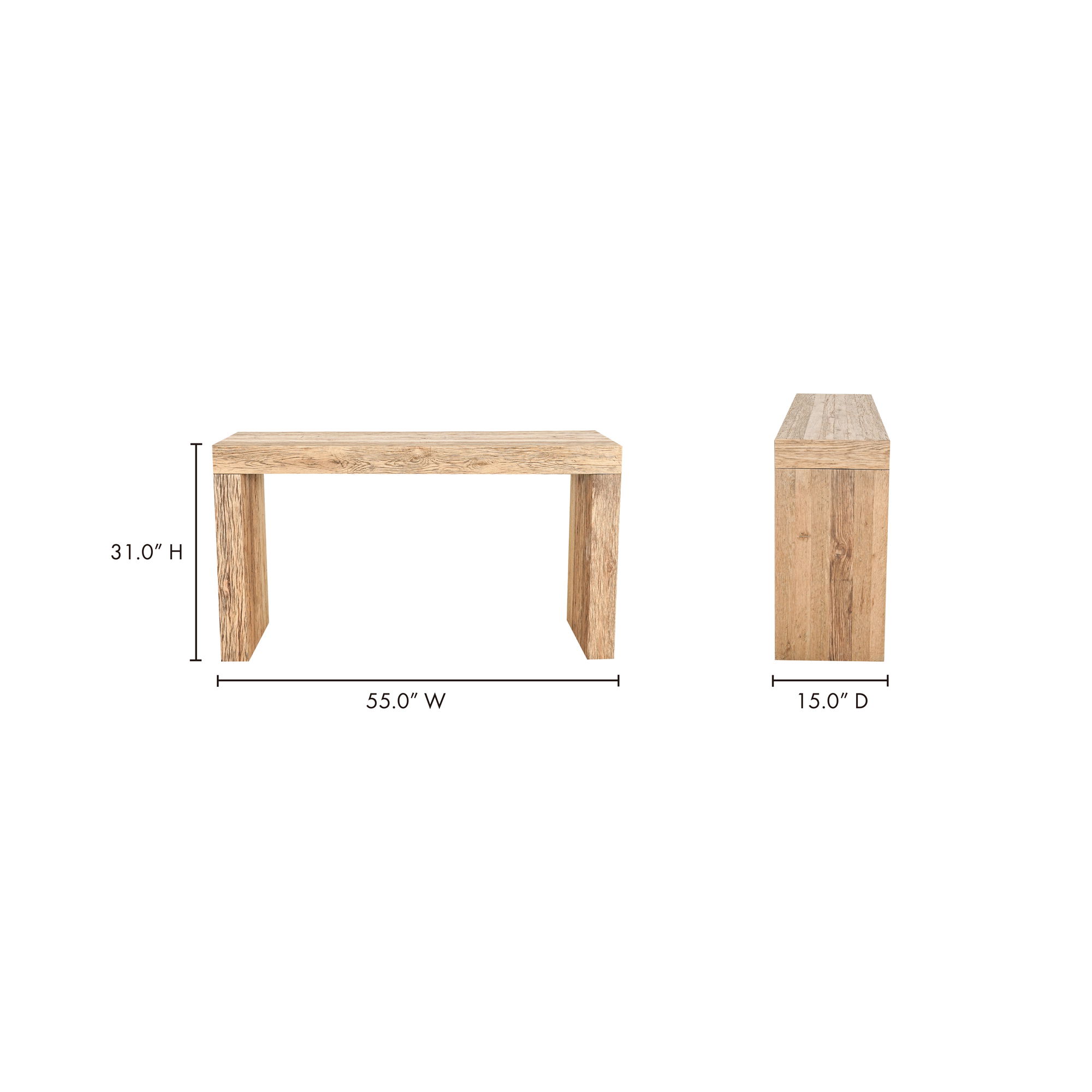 Evander Console Table Natural, by Moe's Home, 55" width x 31" height x 15" depth View 8