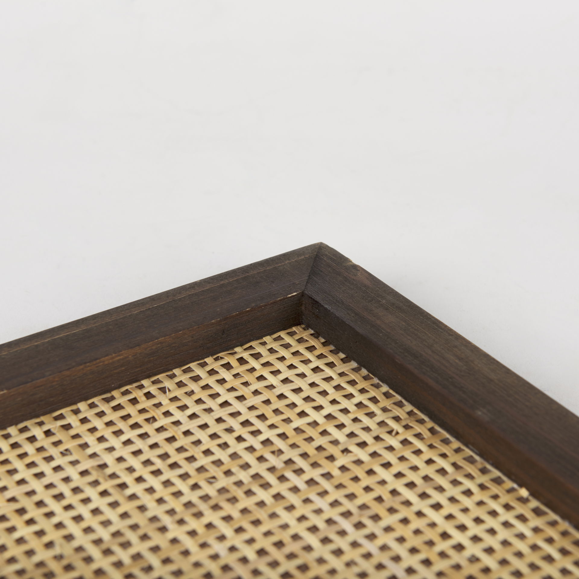 Silas Cane and Medium Brown Wood Rectangular Tray large image 