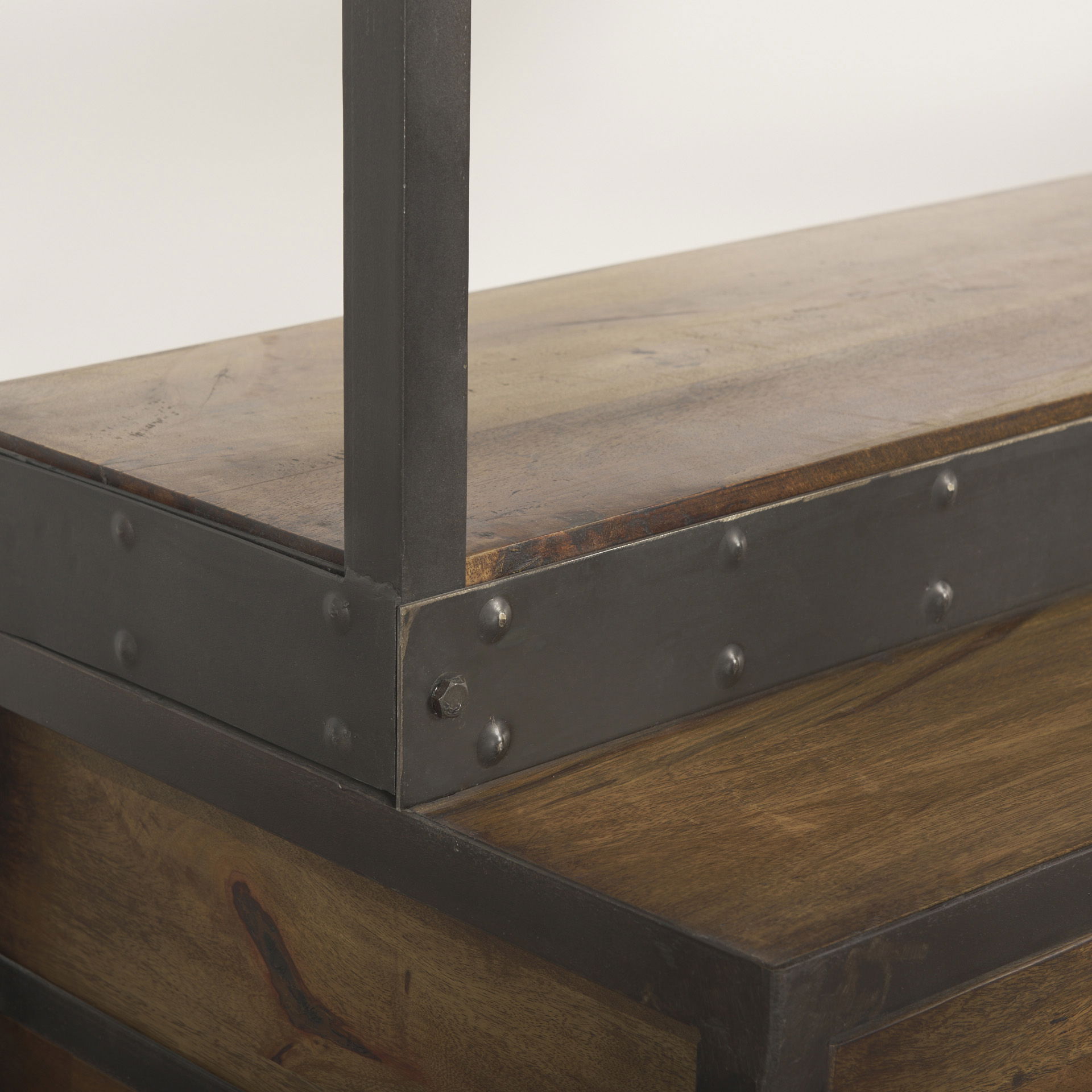 Brodie II Medium Brown Wood Black Ladder Four Shelf Shelving Unit 57L x 20.5W x94H, Shelving & Bookcase by Mercana, 57" length x 19.5" width x 94" height View 10