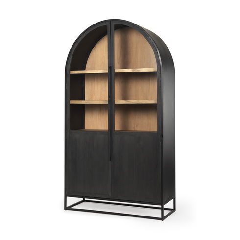 Sloan 85.5H Black Wood with Black Metal Frame Arch Cabinet