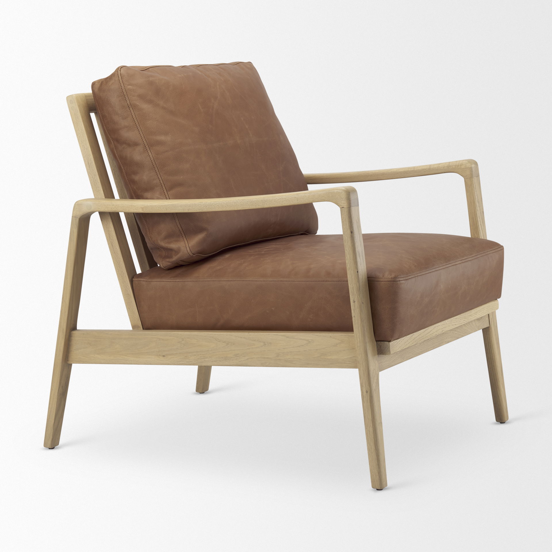 Raeleigh  Cognac Leather with Light Brown Wood Frame Accent Chair, by Mercana, 27.95" length x 34.06" width x 34.45" height View 8