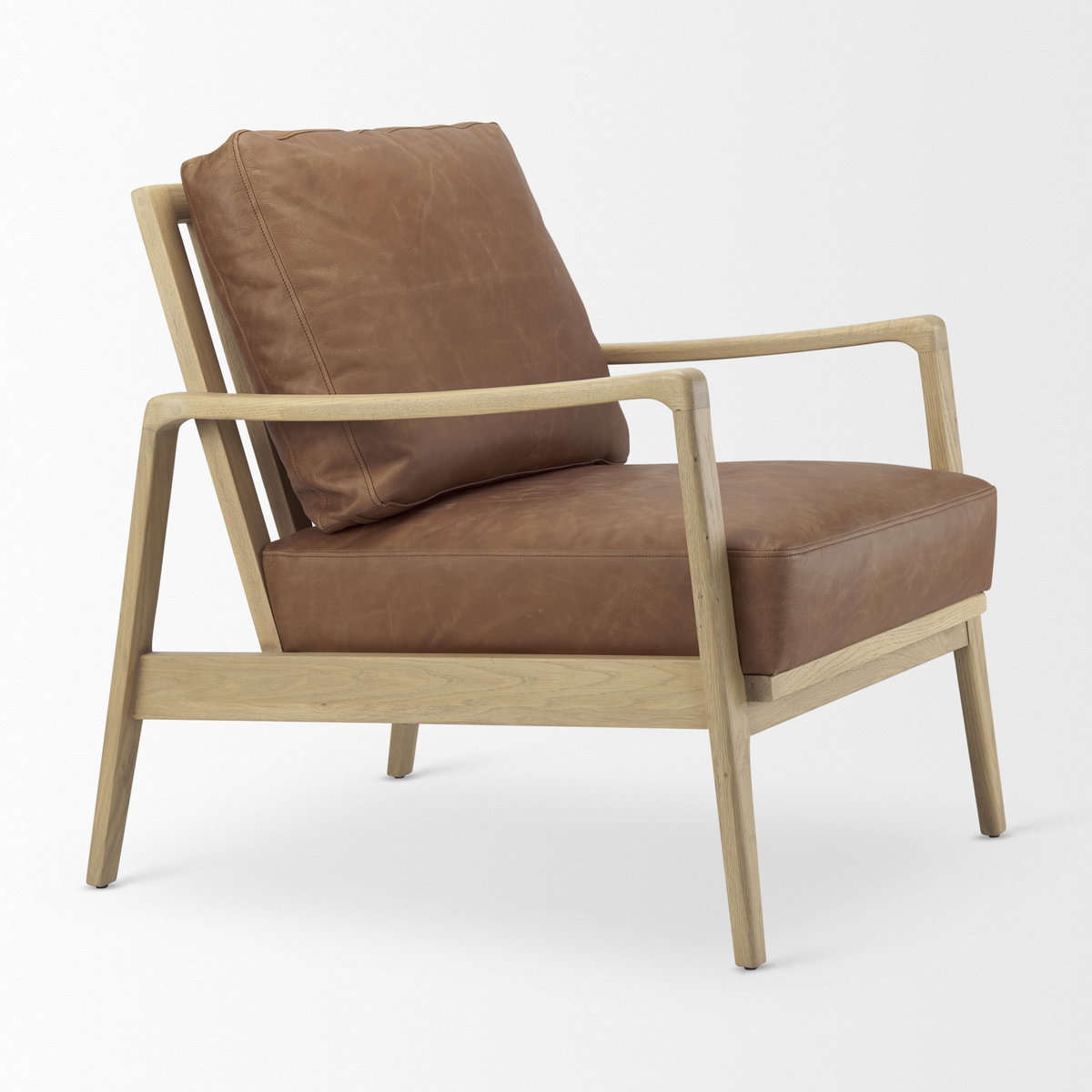 Raeleigh  Cognac Leather with Light Brown Wood Frame Accent Chair, by Mercana, 27.95" length x 34.06" width x 34.45" height View 8