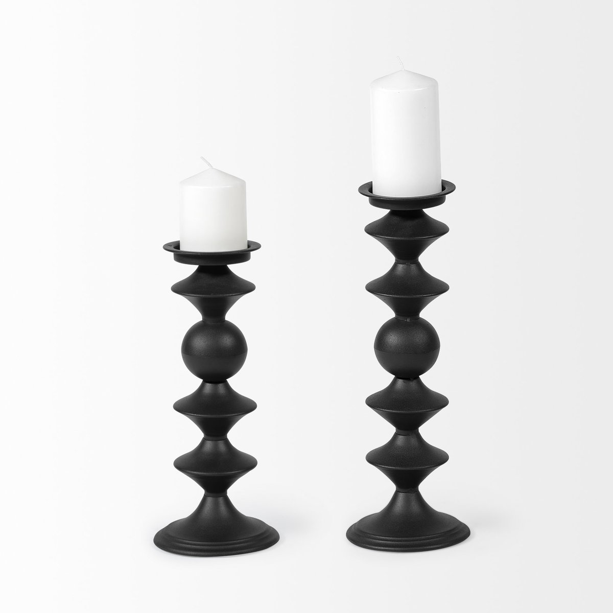 Candelero II Large Black Metal Grooved Table Candle Holder, Candles & Candle Holder by Mercana, 5.51" length x 5.51" width x 15.75" height View 4