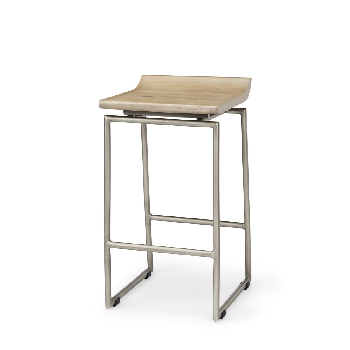 Givens Low Back 26in Seat Counter Stool | Brown Wood with Silver Metal, Counter & Bar Stool by Mercana, 14.1" length x 15.8" width x 26" height View 1