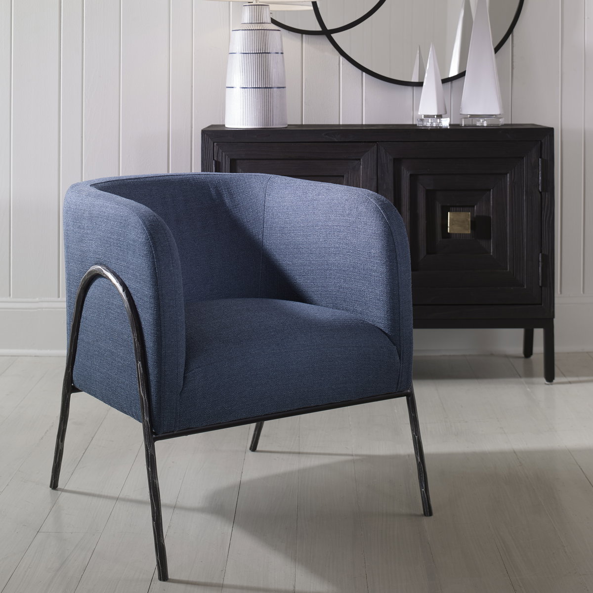 Jacobsen Denim Barrel Chair, Accent Chair by Uttermost, 27" width x 29" height x 27" depth View 2